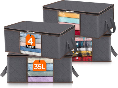 Lifewit Opbergtas voor kleding met versterkte handgrepen, dekbedovertrek met transparant venster, opvouwbare doos onder bed, kastorganizer, grijs, 35 l, 4 stuks