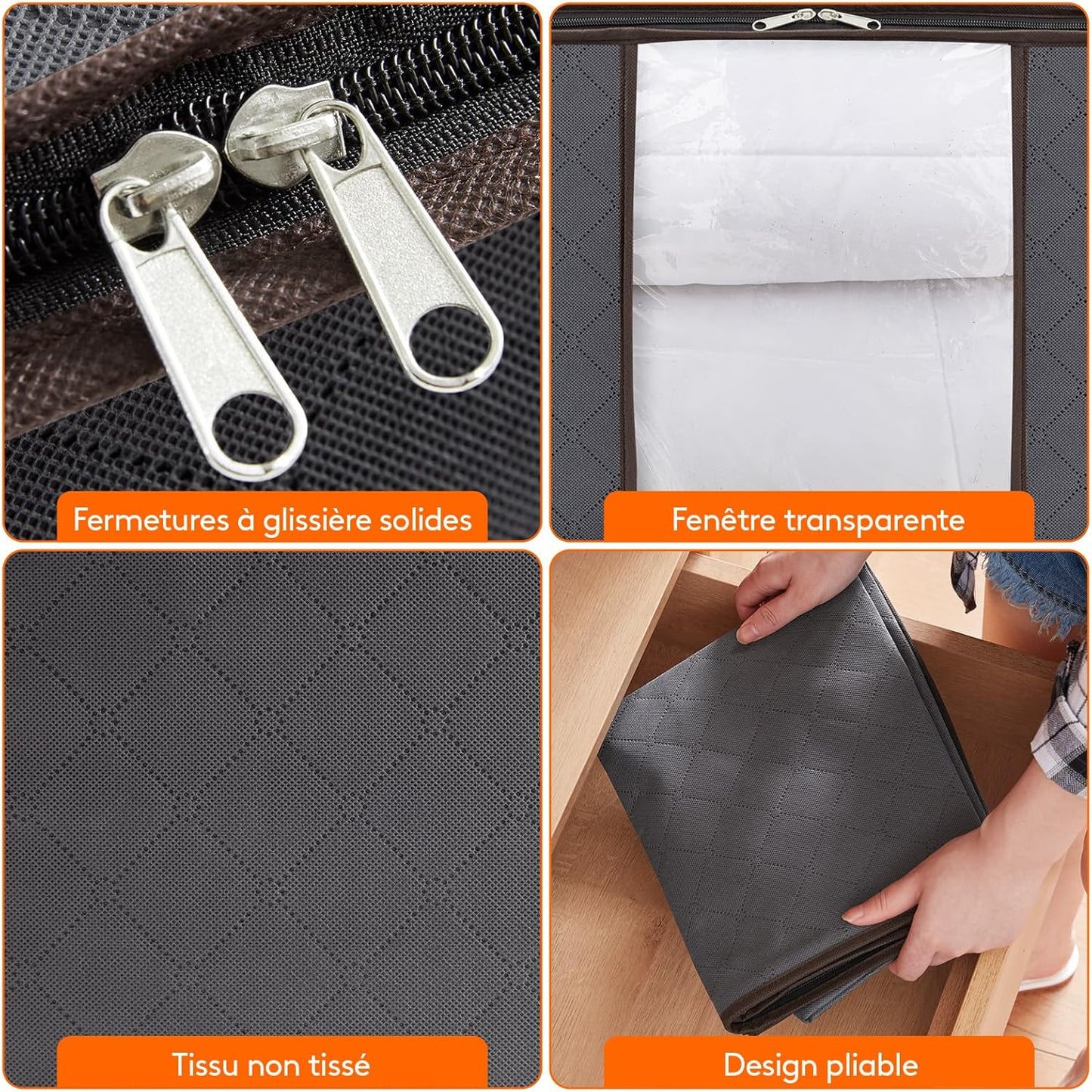Lifewit Opbergtas voor kleding met versterkte handgrepen, dekbedovertrek met transparant venster, opvouwbare doos onder bed, kastorganizer, grijs, 35 l, 4 stuks