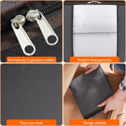 Lifewit Opbergtas voor kleding met versterkte handgrepen, dekbedovertrek met transparant venster, opvouwbare doos onder bed, kastorganizer, grijs, 35 l, 4 stuks