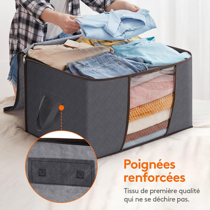 Lifewit Opbergtas voor kleding met versterkte handgrepen, dekbedovertrek met transparant venster, opvouwbare doos onder bed, kastorganizer, grijs, 35 l, 4 stuks
