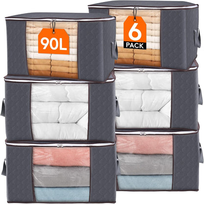 Lifewit Opbergtas voor kleding met versterkte handgrepen, dekbedovertrek met transparant venster, opvouwbare doos onder bed, kastorganizer, grijs, 35 l, 4 stuks