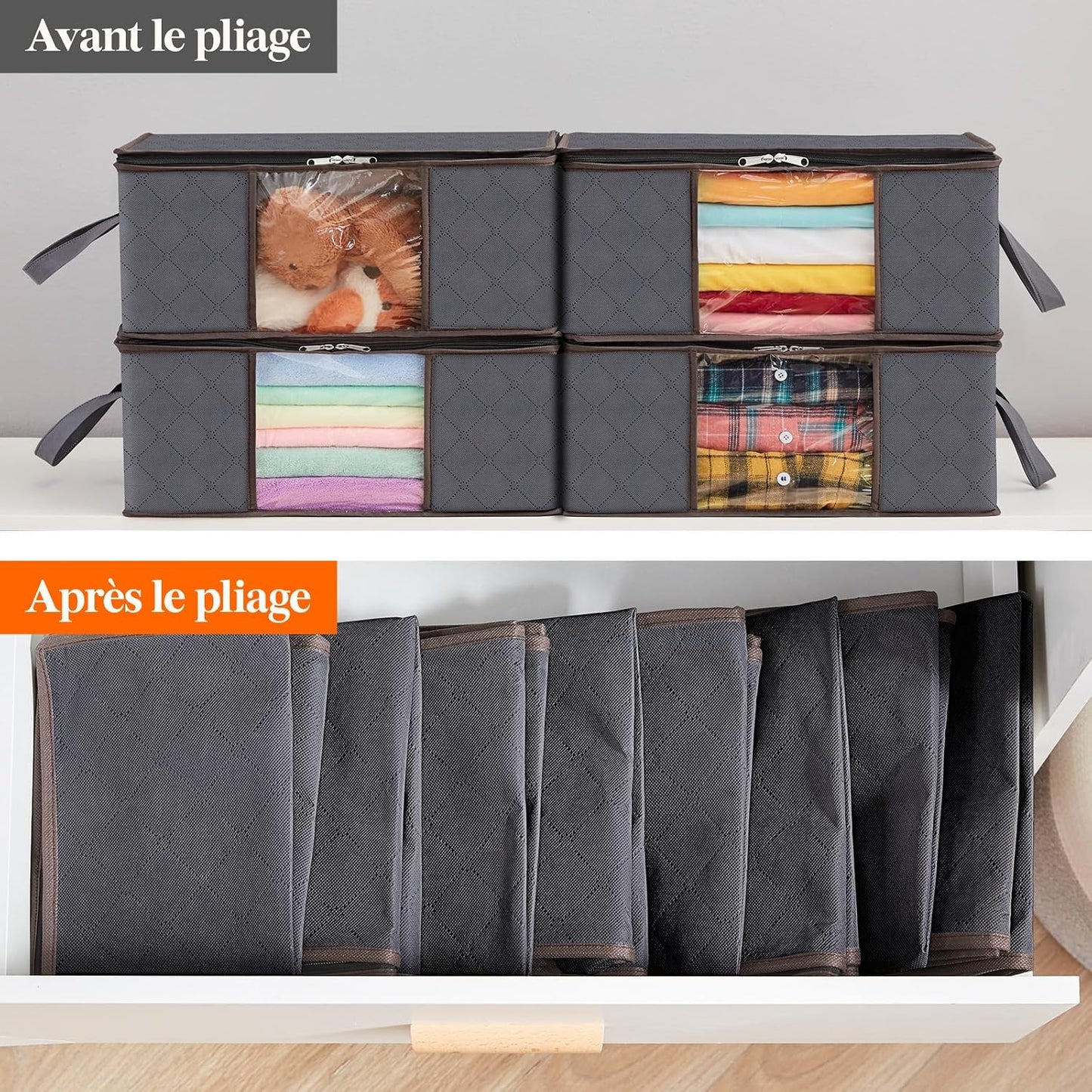 Lifewit Opbergtas voor kleding met versterkte handgrepen, dekbedovertrek met transparant venster, opvouwbare doos onder bed, kastorganizer, grijs, 35 l, 4 stuks