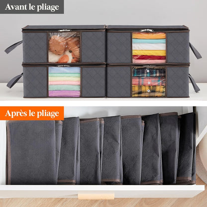 Lifewit Opbergtas voor kleding met versterkte handgrepen, dekbedovertrek met transparant venster, opvouwbare doos onder bed, kastorganizer, grijs, 35 l, 4 stuks