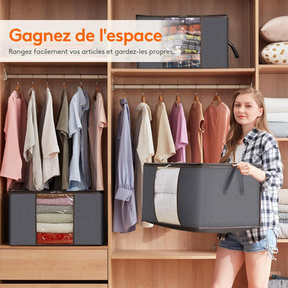 Lifewit Opbergtas voor kleding met versterkte handgrepen, dekbedovertrek met transparant venster, opvouwbare doos onder bed, kastorganizer, grijs, 35 l, 4 stuks