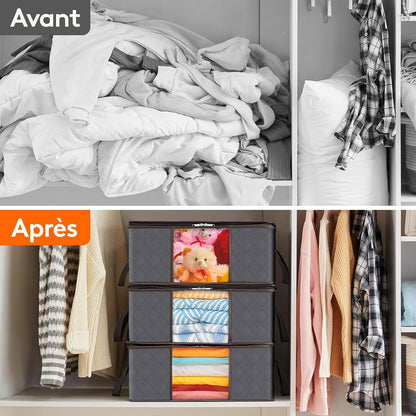 Lifewit Opbergtas voor kleding met versterkte handgrepen, dekbedovertrek met transparant venster, opvouwbare doos onder bed, kastorganizer, grijs, 35 l, 4 stuks