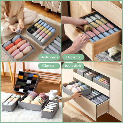8 Pack Foldable Underwear Storage Organizer with Fabric Drawers, Closet Storage Boxes for Bras, Panties, Socks, Ties, Grey